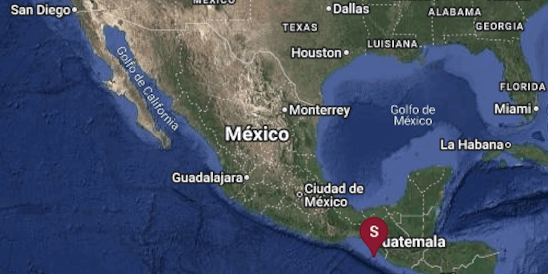 Sismo con epicentro al sur de Chiapas, en una ilustración del Servicio Sismológico Nacional.