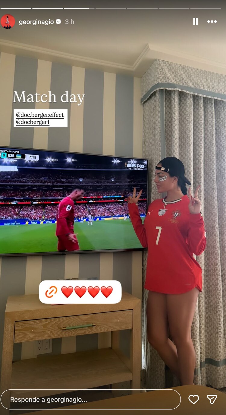 Georgina Rodríguez festejó en redes sociales los dos goles de Cristiano Ronaldo ante Uzbekistán en el Mundial 2026.