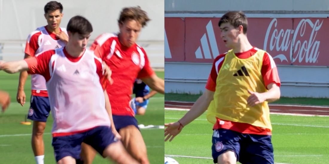 Armando González durante el entrenamiento del Olympiacos.