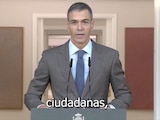El Presidente del Gobierno español, Pedro Sánchez, en su mensaje de este lunes.
