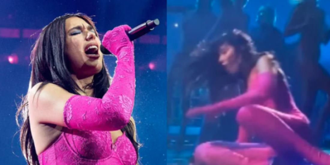 Dua Lipa sufre humillante caída en el escenario... y deja al descubierto su playback (VIDEO)