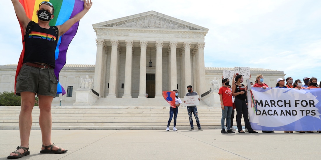 Manifestación de apoyo a los dreamers y a la comunidad LGBT+, en Washington, ayer.