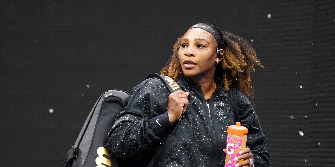 Serena Williams a su llegada al partido de primera ronda de US Open ante Danka Kovinic.
