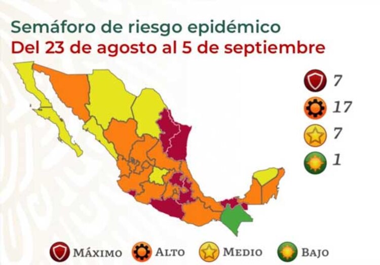Semáforo Covid-19, del 23 de agosto al 5 de septiembre 2021