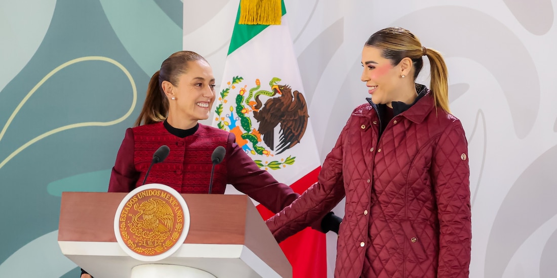 La Presidenta Claudia Sheinbaum, junto a la gobernadora de Baja California, Marina del Pilar.