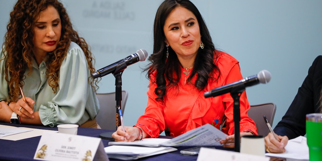 La senadora Sandra Simey Olvera Bautista, de Morena, el 25 febrero de 2025.
