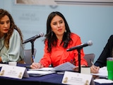 La senadora Sandra Simey Olvera Bautista, de Morena, el 25 febrero de 2025.