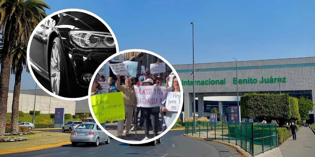 Conductores de taxi por aplicación se manifiestan frente a Palacio Nacional para exigir que se les permita trabajar en el AICM.