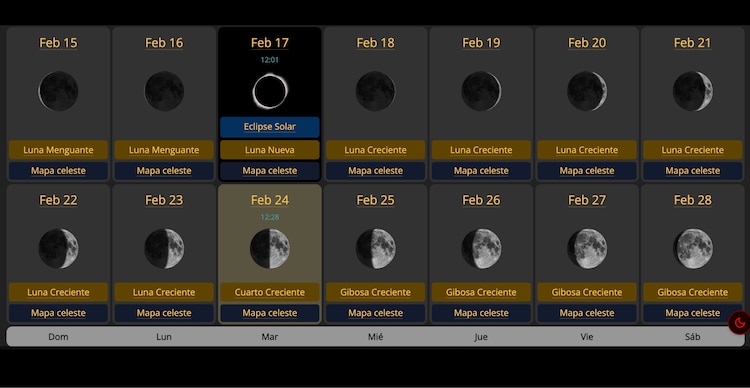 Fases de la Luna en febrero