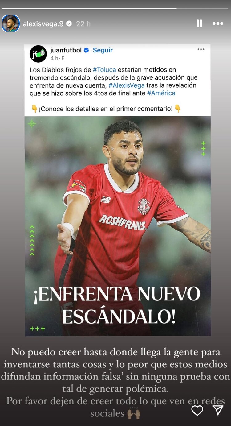 Alexis Vega respondió en sus instastories a las acusaciones de indisciplinas en su contra.
