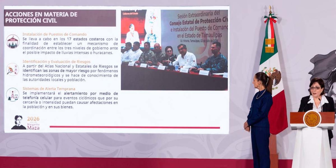 La funcionaria Laura Velázquez Alzúa reportó ante la presidenta Claudia Sheinbaum el éxito del Puesto de Comando en Tamaulipas.