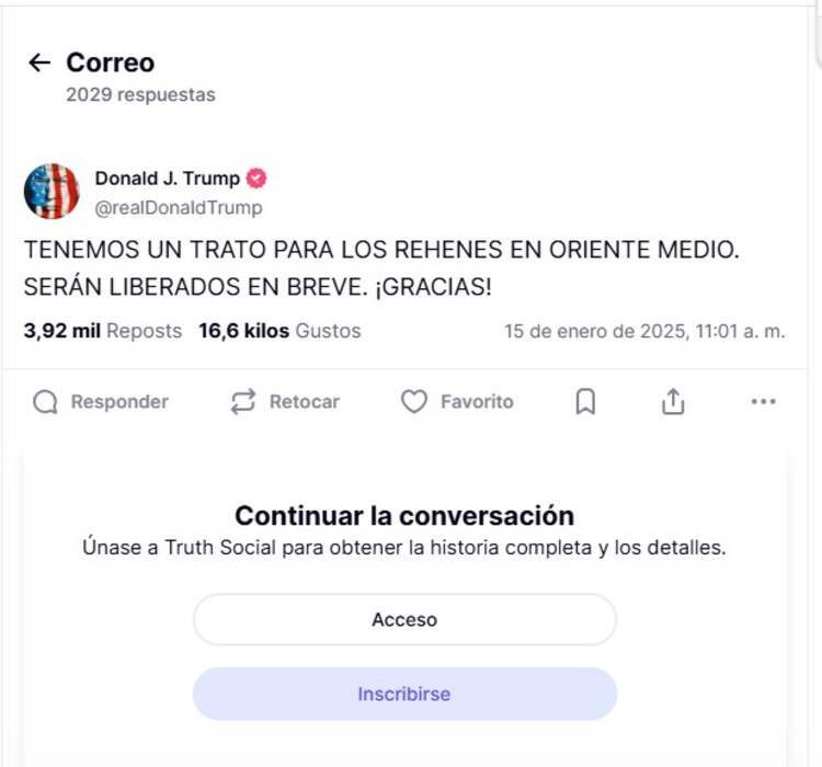 Mensaje en red social.