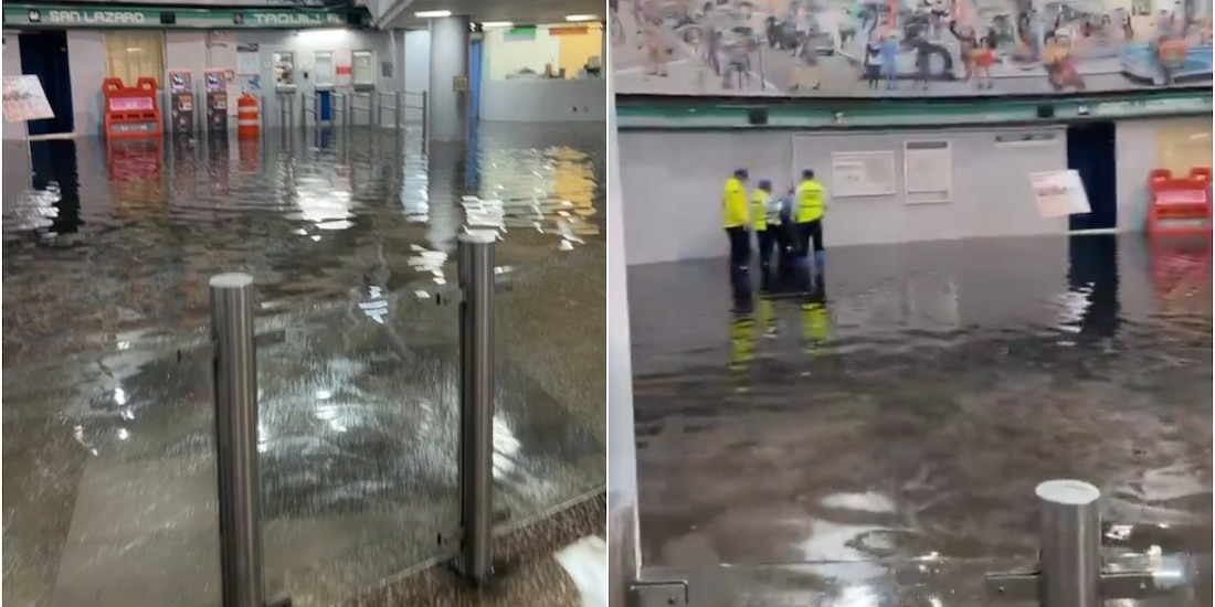 Lluvias provocan inundación en Metro San Lázaro.