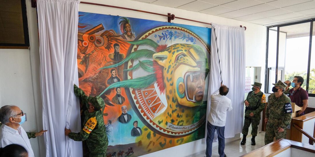 Este mural que representa el espíritu patriótico de las Fuerzas Armadas