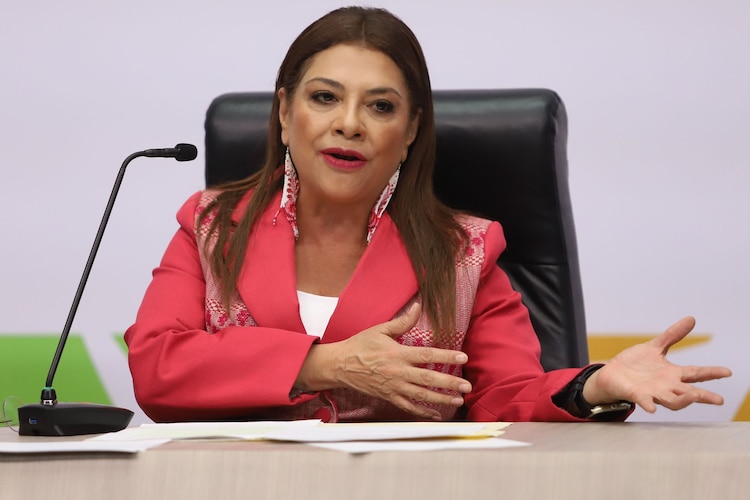 Clara Brugada, Jefa de Gobierno de la Ciudad de México, en conferencia de prensa el 9 de marzo de 2026.