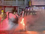 tras el incidente en el que murió el normalista, sus compañeros quemaron una patrulla en Chilpancingo.