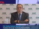 El presidente del CCE, Carlos Salazar, en videoconferencia.
