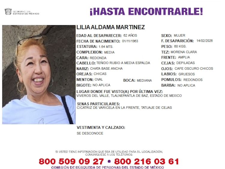 Lilia Aldama Martínez, vista por última vez el pasado 14 de febrero.