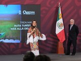 Mara Lezama, gobernadora de Quintana Roo este lunes en Palacio Nacional.