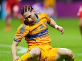 Marcelo Flores al momento de su terrible lesión en la final de la Concacaf Champions Cup entre Tigres y Toluca.