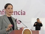 La secretaria de Cultura, Claudia Curiel este lunes en Palacio Nacional.