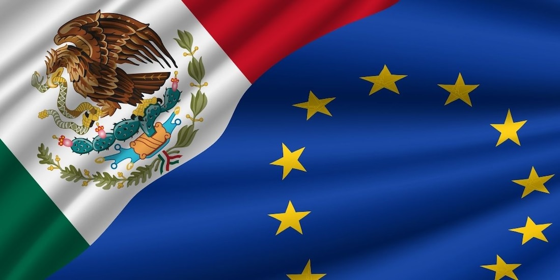 Imagen temática sobre la Unión Europea y México.