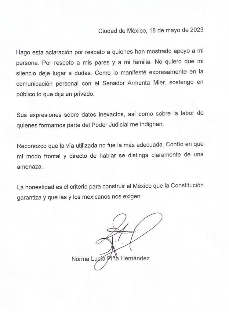 Carta de la Ministra.