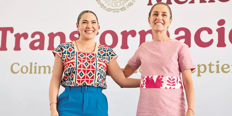 Indira Vizcaíno, gobernadora de Colima, y la Presidenta Claudia Sheinbaum.