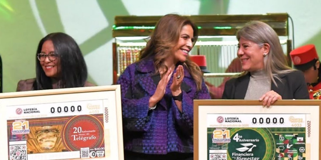 Olivia Salomón y Rocío Mejía conmemoraron el 4º aniversario de FINABIEN en el Sorteo Mayor 4033 de la Lotería Nacional con 21 mdp al Premio Mayor.
