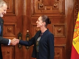 FELIPE VI y la Presidenta Claudia Sheinbaum, ayer, en Palacio Nacional