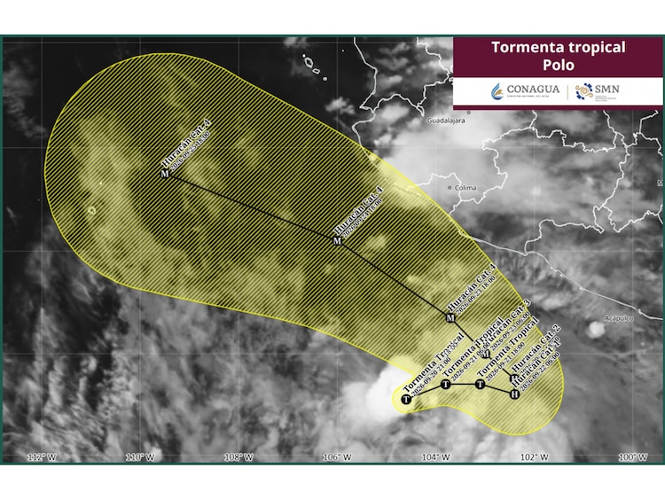 Trayectoria pronosticada de "Polo" en el océano Pacífico.