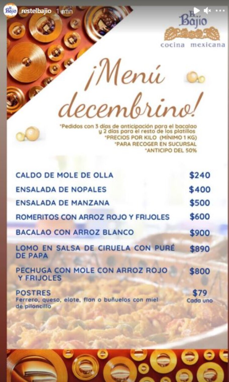 Menú de Navidad y Año Nuevo de El Bajío