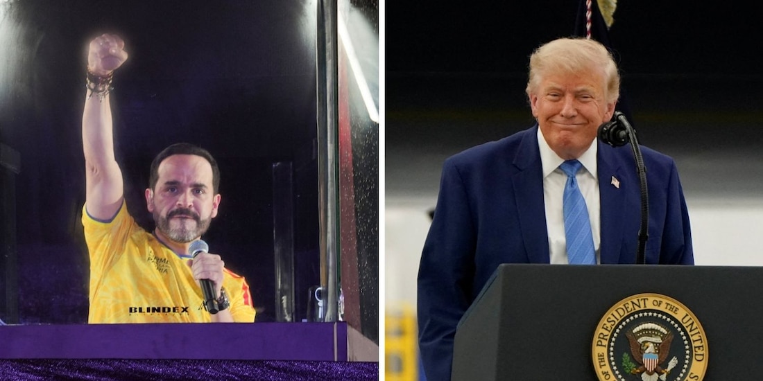 Donald Trump, presidente de EU (der.), felicitó a Abelardo de la Espriella (izq.) por su virtual triunfo en las presidenciales de Colombia.
