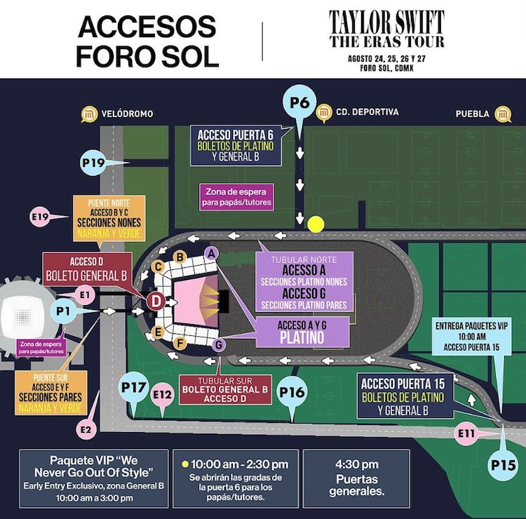 Mapa del Foro Sol para ver a Taylor Swift