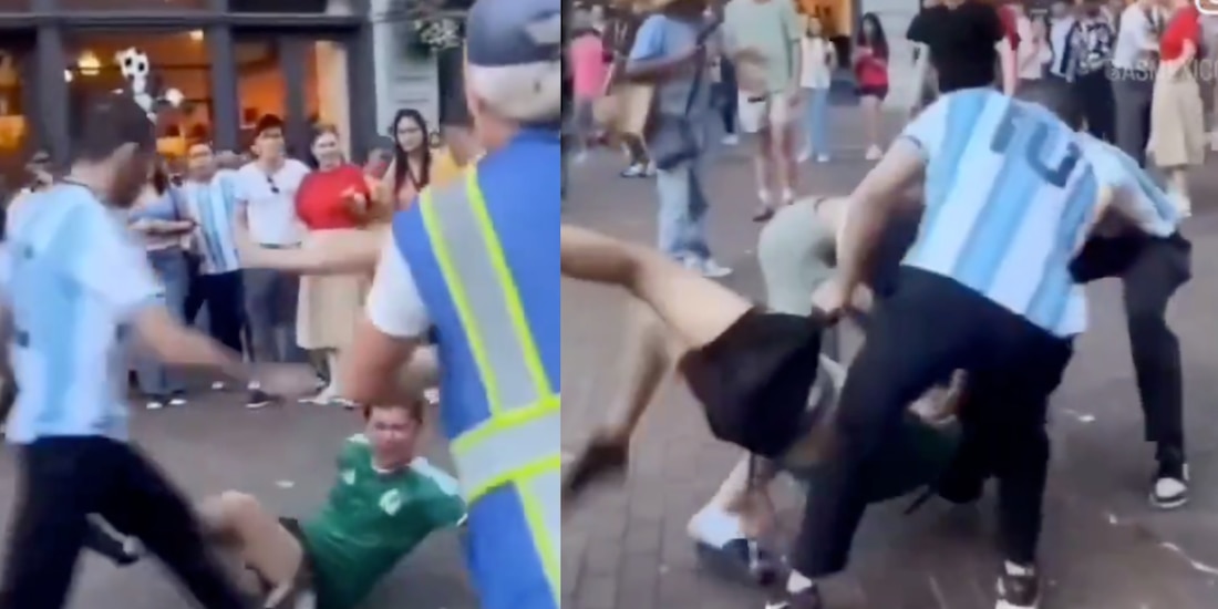 Decenas de personas observaron la pelea mientras solo un hombre intentó intervenir.