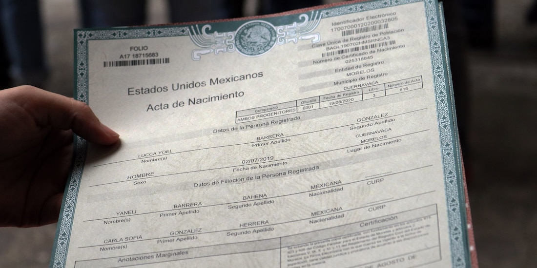 Imagen ilustrativa de un acta de nacimiento.