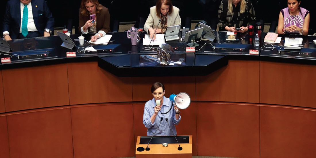 LA SENADORA Lilly Téllez, en sesión ordinaria de la Cámara alta, ayer