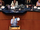 LA SENADORA Lilly Téllez, en sesión ordinaria de la Cámara alta, ayer