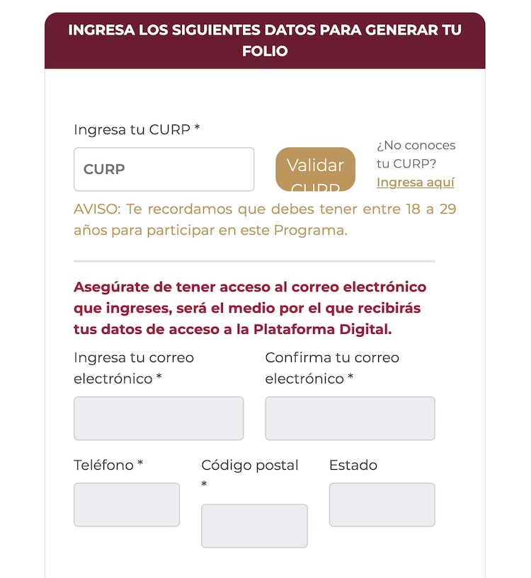 Registro de Jóvenes Construyendo el Futuro