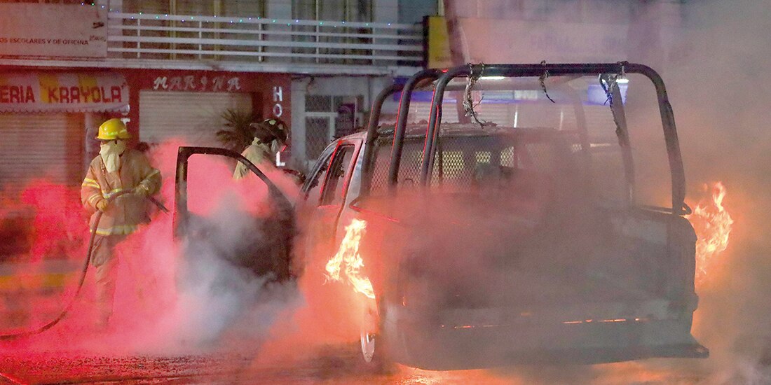 tras el incidente en el que murió el normalista, sus compañeros quemaron una patrulla en Chilpancingo.