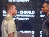 'Canelo' Álvarez y Jermell Charlo tuvieron su primer careo en Nueva York.