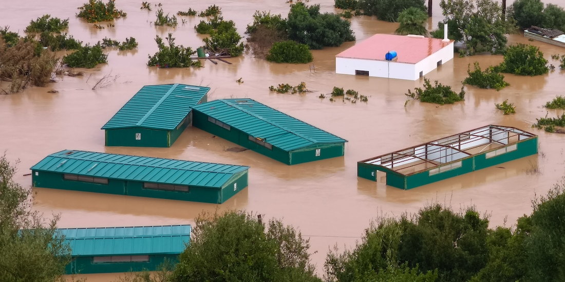 Inundaciones en la localidad de San Martín del Tesorillo, el sur de Andalucía, España.