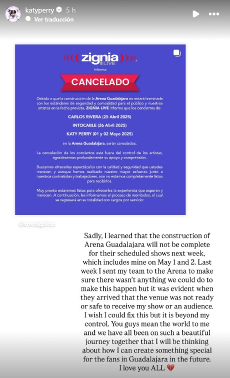 Katy Perry y la cancelación de su concierto en Guadalajara