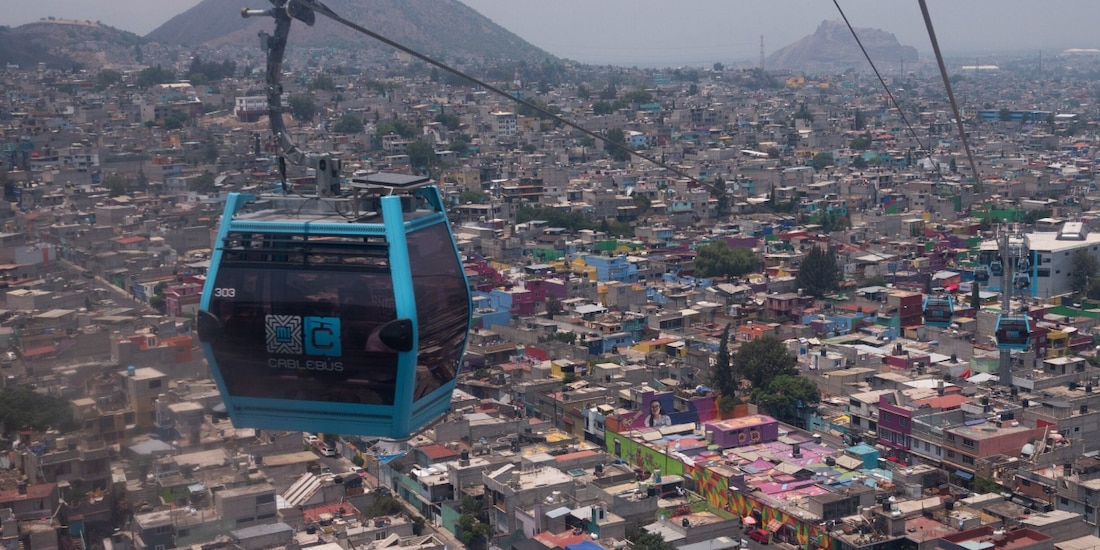 Imagen desde las alturas del Cablebús en Iztapalapa.