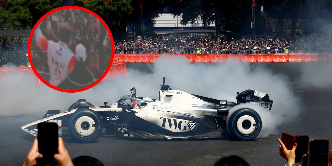 Un niño burló la seguridad para saludar a Checo Pérez en el Show Run en Reforma.