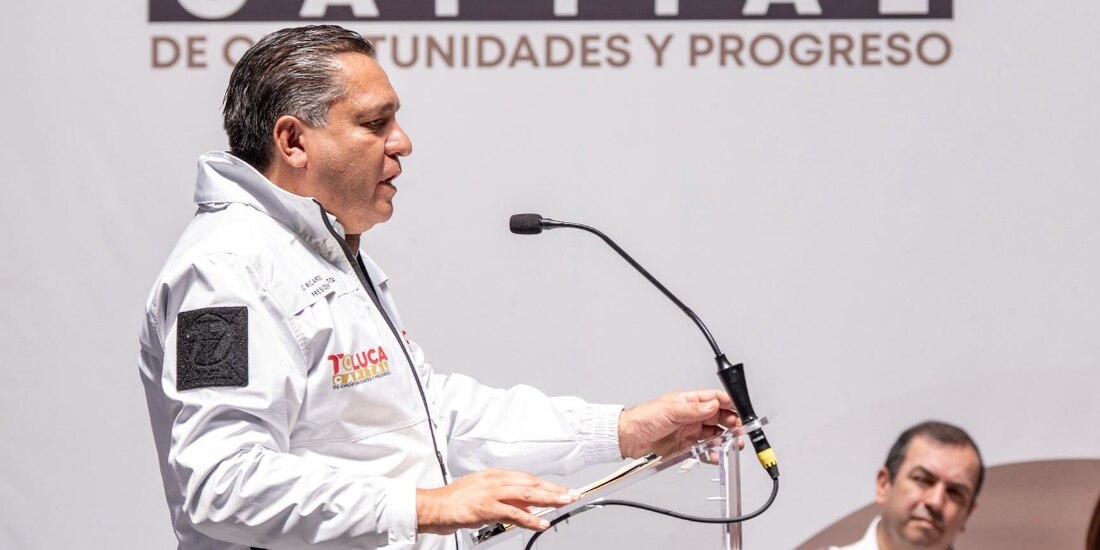 Ricardo Moreno durante un mensaje en Toluca, el pasado 7 de mayo.