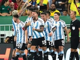 Jugadores de la Albiceleste celebran el gol de ayer, en Brasil.