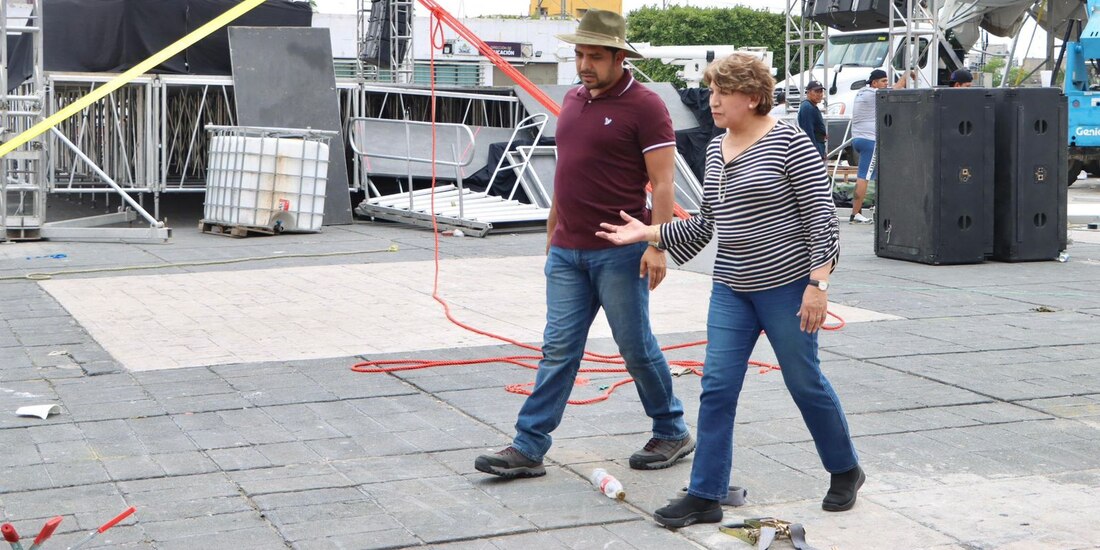 La gobernadora Delfina Gómez y el presidente municipal Adolfo Cerqueda.