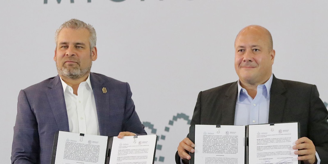 Los gobernadores de Michoacán, Alfredo Ramírez Bedolla, y de Jalisco, Enrique Alfaro.