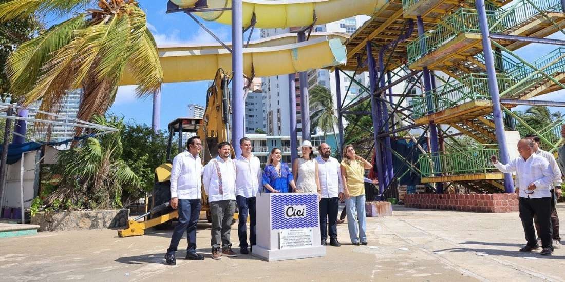 Evelyn Salgado, Josefina Rodríguez y Sebastián Ramírez coloca primera piedra del proyecto Cici Aquapark.